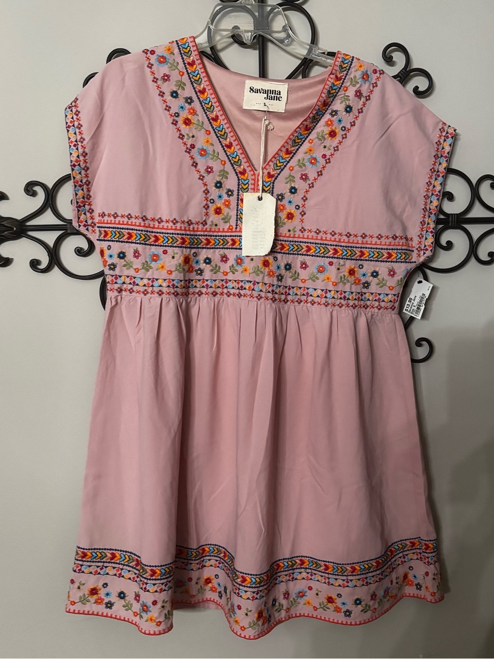 Savanna Jane embroidered mini dress.  Size Small